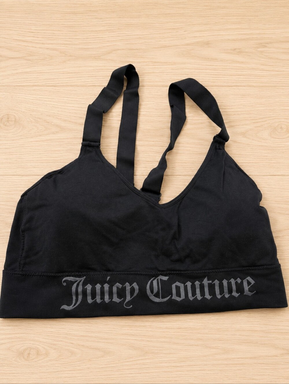 Juicy Couture Black Logo Bralette Size Small Adjustable Straps Lounge Athleisure